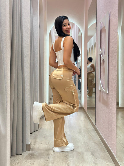 PANTALON CARGO SATÍN